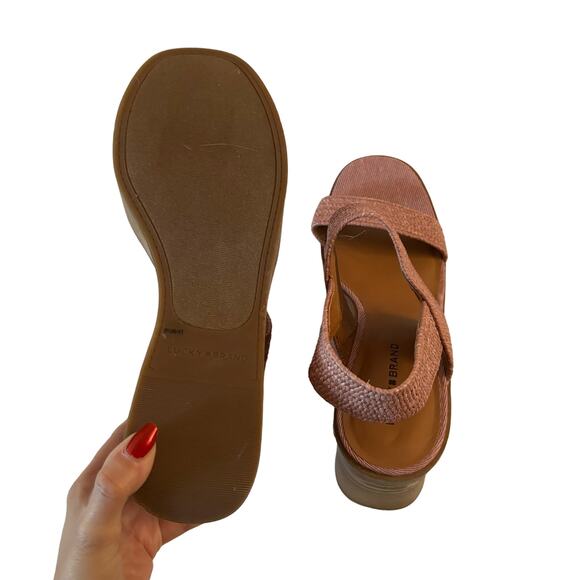 Lucky Brand Delukah Pink Slingback Weave Straps Platform Wedge Sandals Size 9.5 - Picture 7 of 7